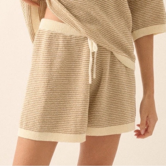 Striped Knit Drawstring Sweater Shorts - Picture 1 of 5